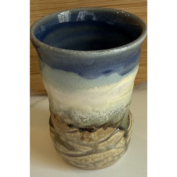 Pigeon River Pottery Small Vase Brown Blues Green Glazed Signed 5x3.5 Inches - Picture 2 of 6